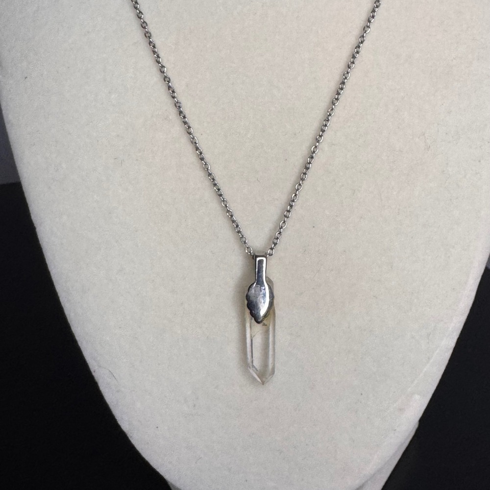 2 Piece Crystal Necklace‎ Healing Stone Pendant Silver Chain Minimalist Jewelry